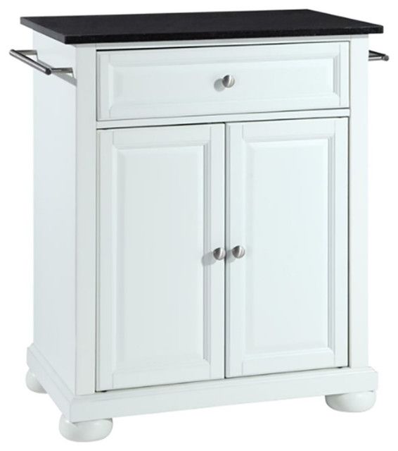 Catania Modern Black Granite Top Portable Kitchen Island In White ... pertaining to Catania Kitchen Island Assembly and Care Tips for Longevity and Beauty