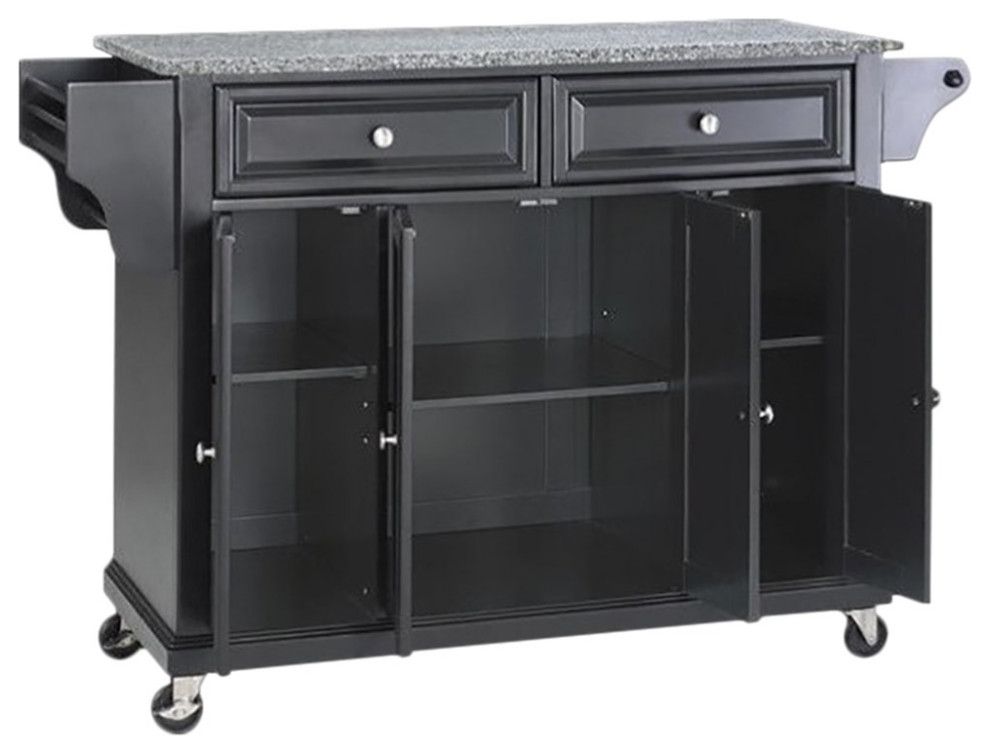 Catania Modern / Contemporary Gray Granite Top Kitchen Cart In Black ... inside Catania Modern Gray Granite Top Portable Kitchen Island In White