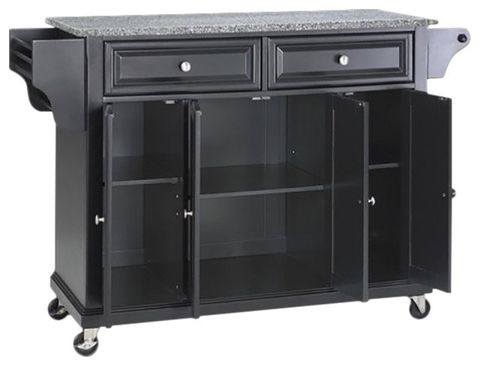 Catania Modern / Contemporary Gray Granite Top Kitchen Cart In Black ... intended for Catania Island vs. Fixed Island: Determining the Best Fit for Your Kitchen