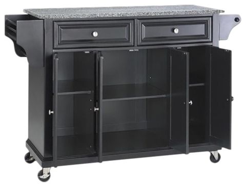 Catania Modern / Contemporary Gray Granite Top Kitchen Cart In Black ... intended for Transforming Your Kitchen Layout: Creative Ideas with a Portable Island