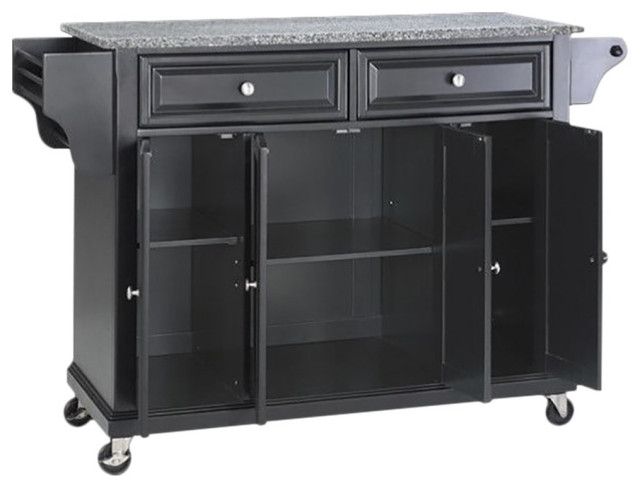 Catania Modern / Contemporary Gray Granite Top Kitchen Cart In Black ... with regard to Catania Modern Black Granite Top Portable Kitchen Island In Black
