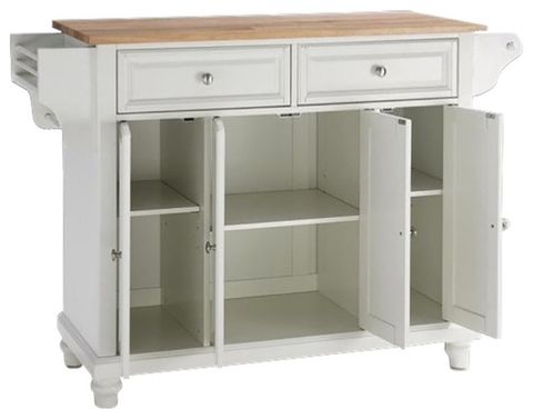 Catania Modern / Contemporary Natural Wood Top Kitchen Island In White ... with regard to Catania Modern Stainless Steel Top Portable Kitchen Island In Mahogany