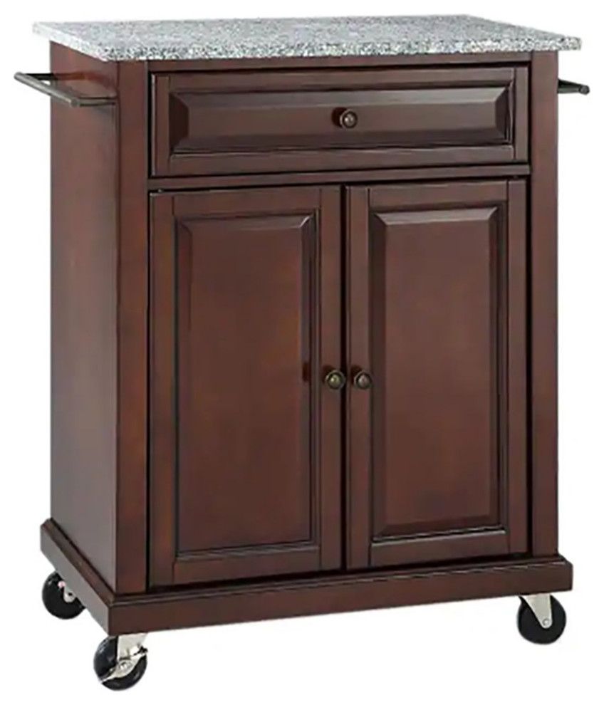 Catania Modern Gray Granite Top Portable Kitchen Cart In Mahogany ... pertaining to Catania Modern Gray Granite Top Portable Kitchen Island In White
