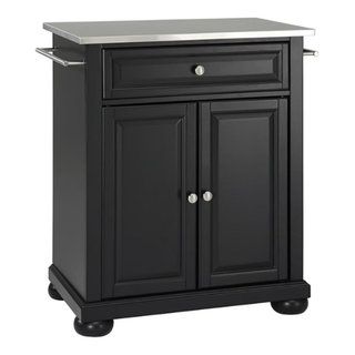 Catania Modern Stainless Steel Top Portable Kitchen Island In Black ... intended for Building Your Dream Kitchen Island Step by Step Considerations