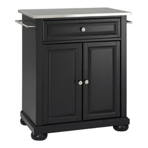 Catania Modern Stainless Steel Top Portable Kitchen Island In Black ... intended for Building Your Dream Kitchen Island Step by Step Considerations