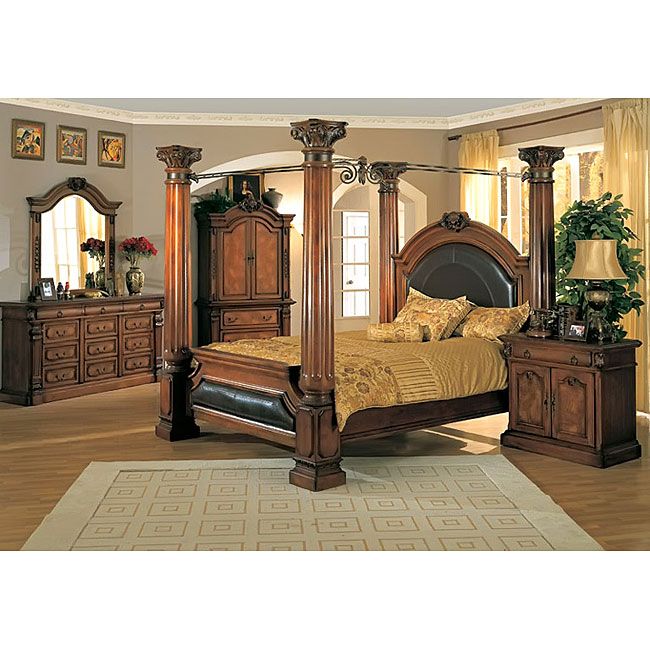 Classic Canopy Poster King-Size 4 Piece Bedroom Set - Free Shipping ... in Voyage Natural King Wood &amp; Upholstered Canopy 3 Piece Bedroom Set With 2 2-Drawer Nightstands By Nate Berkus + Jeremiah Brent