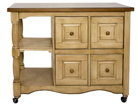 Classic Kitchen Cart, Removable Casters & Square Drawers - Transitional ... for Classic Kitchen Cart, Removable Casters & Square Drawers, Antique White/Chestnut