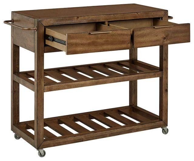 Classic Kitchen Cart, Slatted Shelf &amp; 2 Drawers With Golden Hardware ... regarding Unveiling the Charm of a Classic Kitchen Cart Your Ultimate Guide