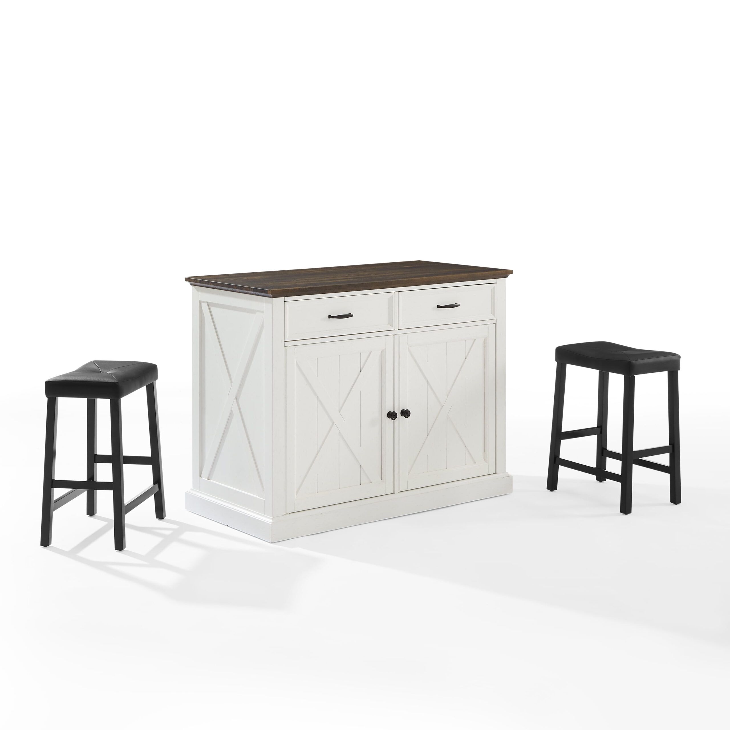 Clifton Kitchen Island With Uph Saddle Stool - Kitchen Island &amp; 2 ... with Bartlett Wood Top Kitchen Island W/Uph Square Stools