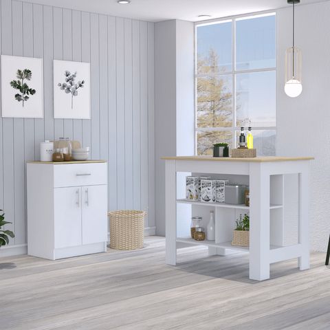 Cosotower 2 Piece Kitchen Set, Delos Kitchen Island + Barbados Pantry ... pertaining to Choosing the Right Delos Island Features for Your Home
