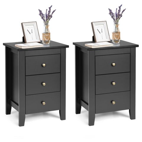 Costway Set Of 2 Nightstand End Beside Sofa Table W/ 3 Drawers Bedroom ... in Panel