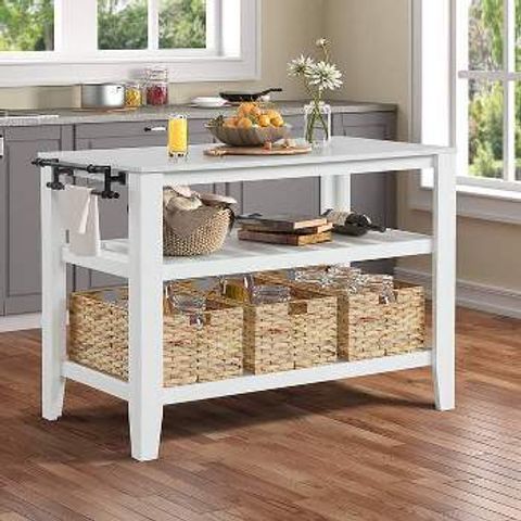 Counter Height Kitchen Island Baltic Oak Trim White - Sauder : Target inside Acme Sezye 2-Shelf Wooden Kitchen Island In White Finish
