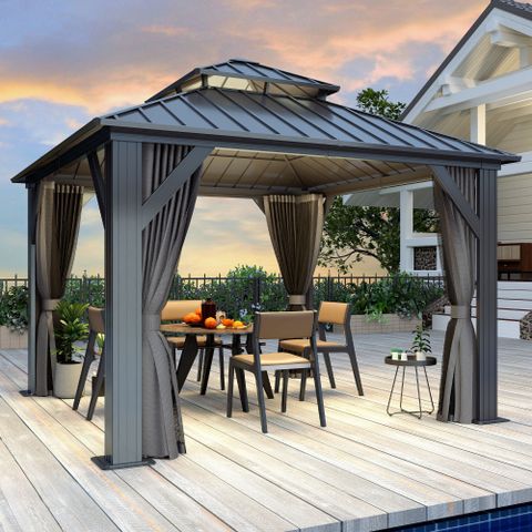 Coveronics 10 Ft. W X 10 Ft. D Aluminum Double Roof Patio Gazebo With ... pertaining to Creating Your Outdoor Oasis A Guide to 10x10 Aluminum Gazebo Placement
