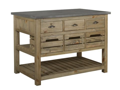 Crafters And Weavers Barlow Crate Kitchen Island - Rustic Pine And Zinc ... pertaining to Barlow Crate Kitchen Island Rustic Black And Zinc Top
