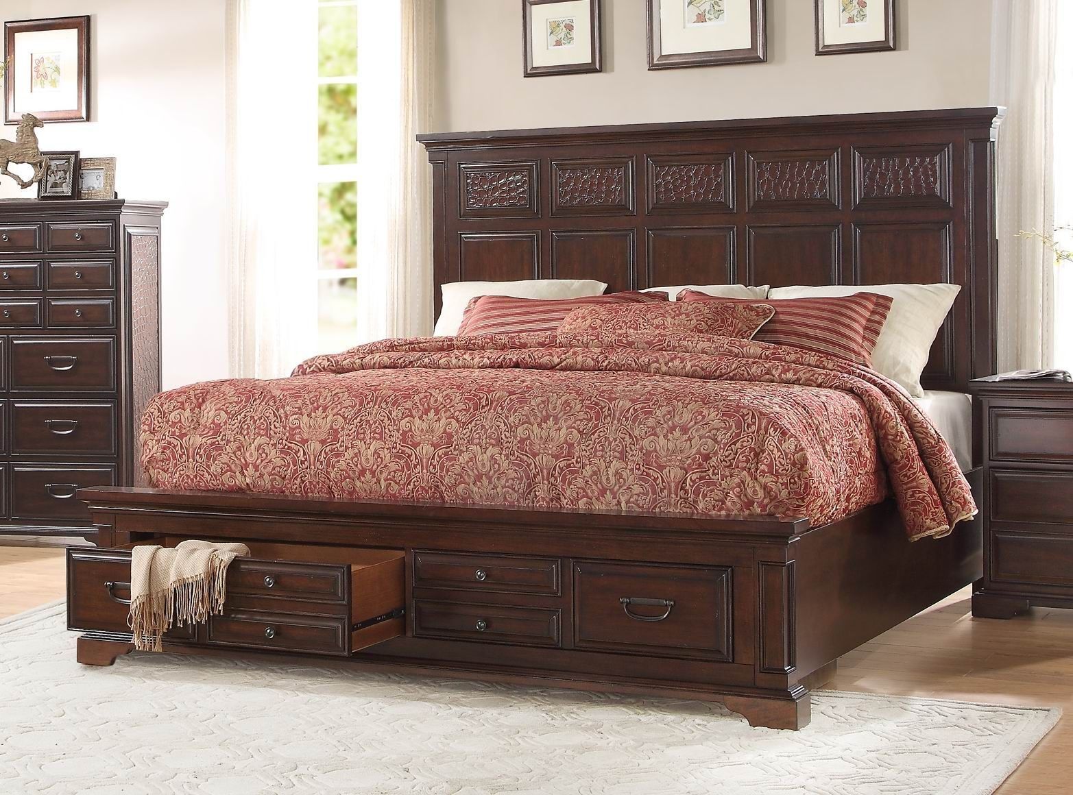 Cranfills Cherry King Storage Platform Bed From Homelegance (1832K-1Ek ... inside Alton Cherry Ii King Wood Platform Bed &amp; Headboard 3 Piece Bedroom Set With 2 Nightstands