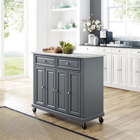 Crosley Avery Faux Marble Top Kitchen Cart In Gray | Homesquare intended for Unlocking Kitchen Efficiency A Deep Dive into Avery Kitchen Cart Features