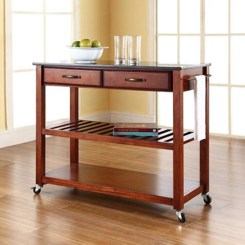 Crosley Cherry Kitchen Cart With Black Granite Top-Kf30054Ch - The Home ... with regard to Classic Kitchen Island Cart, Cherry Wooden Frame With Sturdy Black Granite Top