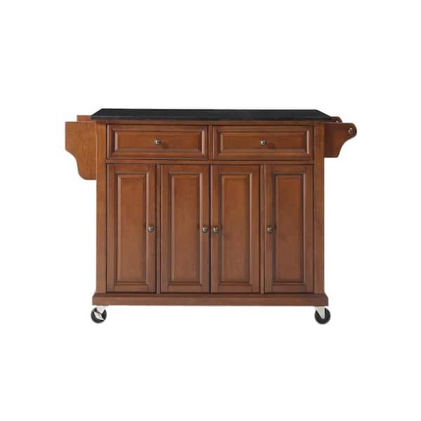 Crosley Full Size Cherry Kitchen Cart With Black Granite Top Kf30004Ech ... with Classic Kitchen Island Cart, Cherry Wooden Frame With Sturdy Black Granite Top