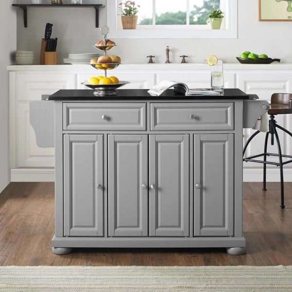 Crosley Furniture Alexandria Gray Kitchen Island With Black Granite Top ... inside Beyond the Countertop Exploring the Functionality of the Alexandria Cart