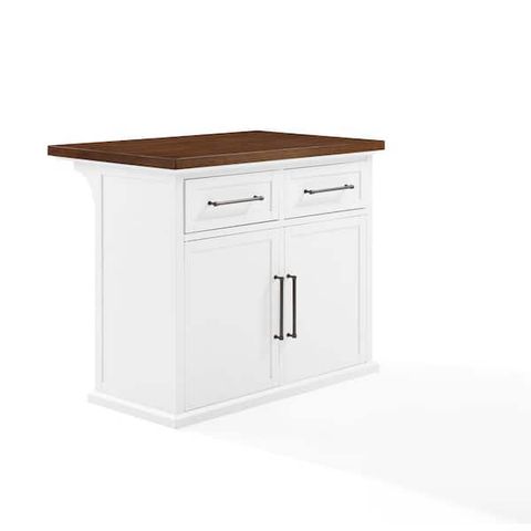 Crosley Furniture Bartlett White Wood Top 42 In. Kitchen Island With ... throughout Bartlett Wood Top Kitchen Island W/Uph Square Stools