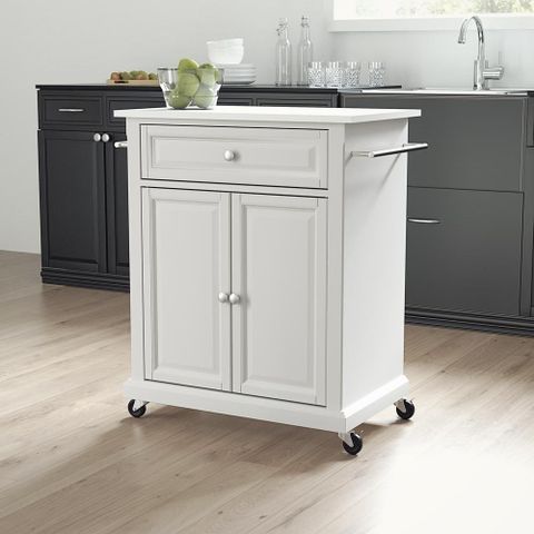 Crosley Furniture White Portable Kitchen Cart With Granite Top ... in Catania Modern Gray Granite Top Portable Kitchen Cart In White