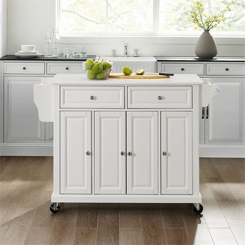Crosley Granite Top Kitchen Cart In White | Homesquare for Compact Granite Top Kitchen Cart, Mahogany/White