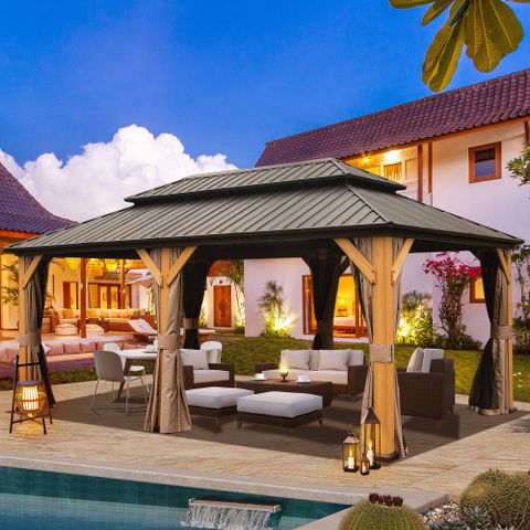 Domi 12X20 Ft Wood Gazebo, Cedar Wood Frame Hardtop Gazebo With ... for The Enduring Appeal of Wooden Gazebos: Exploring Styles and Construction