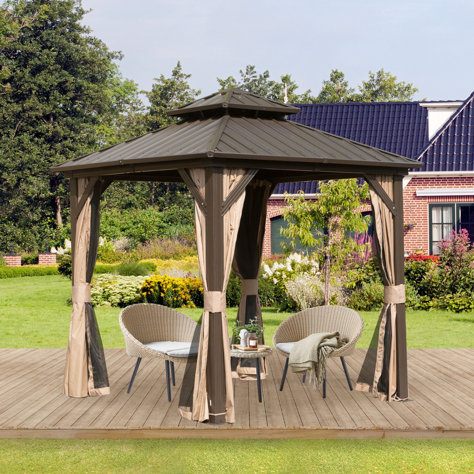 Domi Louvered 8 Ft. W X 8 Ft. D Aluminum Patio Gazebo &amp; Reviews ... pertaining to 8 Ft. W X 8 Ft. D Patio Gazebo With Double Roof