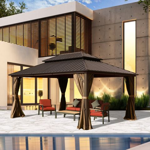 Domi Outdoor Living Galvanized Steel Patio Gazebo With Overhang Slope ... inside Creating Your Perfect Outdoor Oasis with a Gazebo Design and Planning Essentials