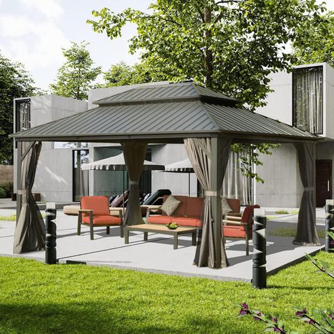 Domi Outdoor Living Galvanized Steel Patio Gazebo With Overhang Slope ... intended for Creating Your Perfect Outdoor Oasis with a Gazebo Design and Planning Essentials