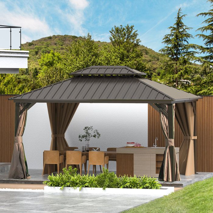 Domi Outdoor Living Galvanized Steel Patio Gazebo With Overhang Slope ... pertaining to Creating Your Perfect Outdoor Oasis with a Gazebo Design and Planning Essentials