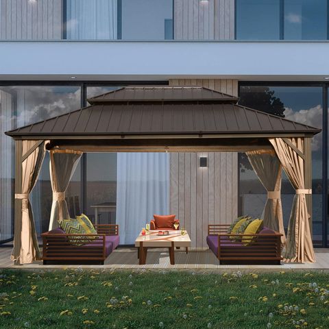 Domi Outdoor Living Galvanized Steel Patio Gazebo With Overhang Slope ... throughout Creating Your Perfect Outdoor Oasis with a Gazebo Design and Planning Essentials