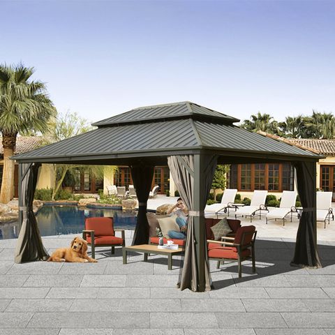 Domi Outdoor Living Galvanized Steel Patio Gazebo With Overhang Slope ... with Galvanized Steel Patio Gazebo With Overhang Slope-Design Double Roof