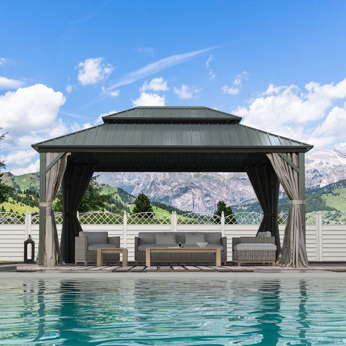 Domi Outdoor Living Galvanized Steel Patio Gazebo With Overhang Slope ... within Galvanized Steel Patio Gazebo With Overhang Slope-Design Double Roof