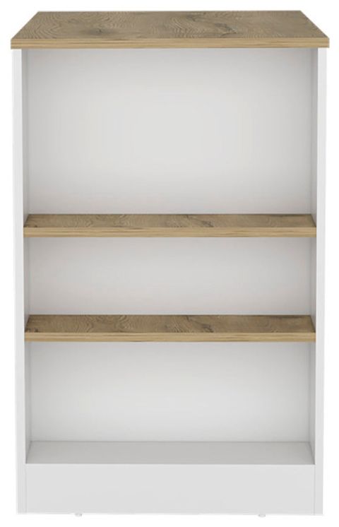 Doyle Kitchen Island With Three Side Shelves, White / Macadamia ... in Beyond the Surface A Comprehensive Guide to the Cecil Kitchen Island White Macadamia