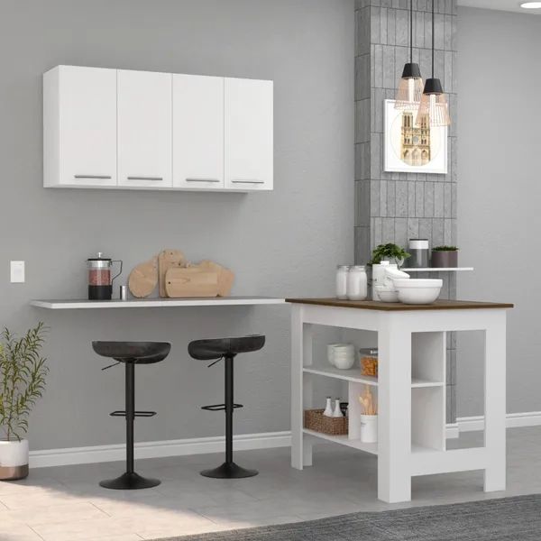 Dropship Caledon 2 Piece Kitchen Set, Kitchen Island + Upper Wall ... with regard to Austin 2-Piece Kitchen Set, Upper Wall Cabinet &amp; Kitchen Island, White/Walnut