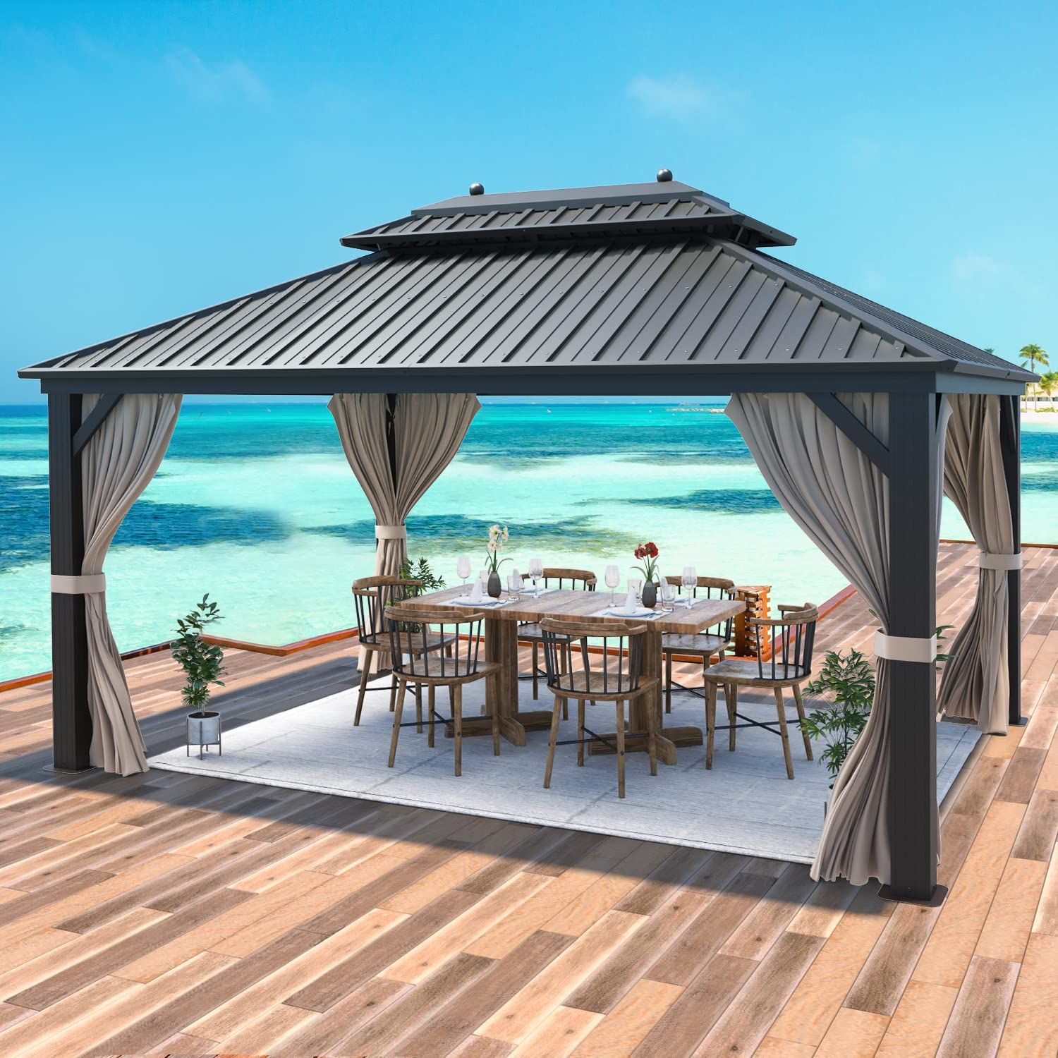 買物 Luxs Yahoo 店Yoleny 10'X 13' Hardtop Gazebo Galvanized Steel Outdoor ... for Outdoor Patio Gazebo, Hardtop Gazebo With Galvanized Steel Roof And Aluminum Frame