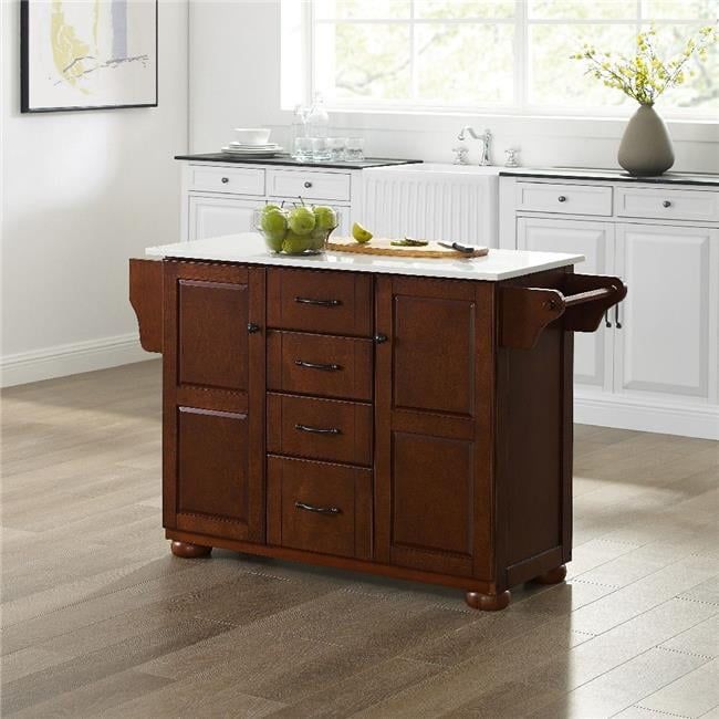Eleanor Granite Top Kitchen Island Cart, Mahogany &amp; White - Walmart.com regarding Granite's Charm: Why It's Perfect for Your Kitchen Cart
