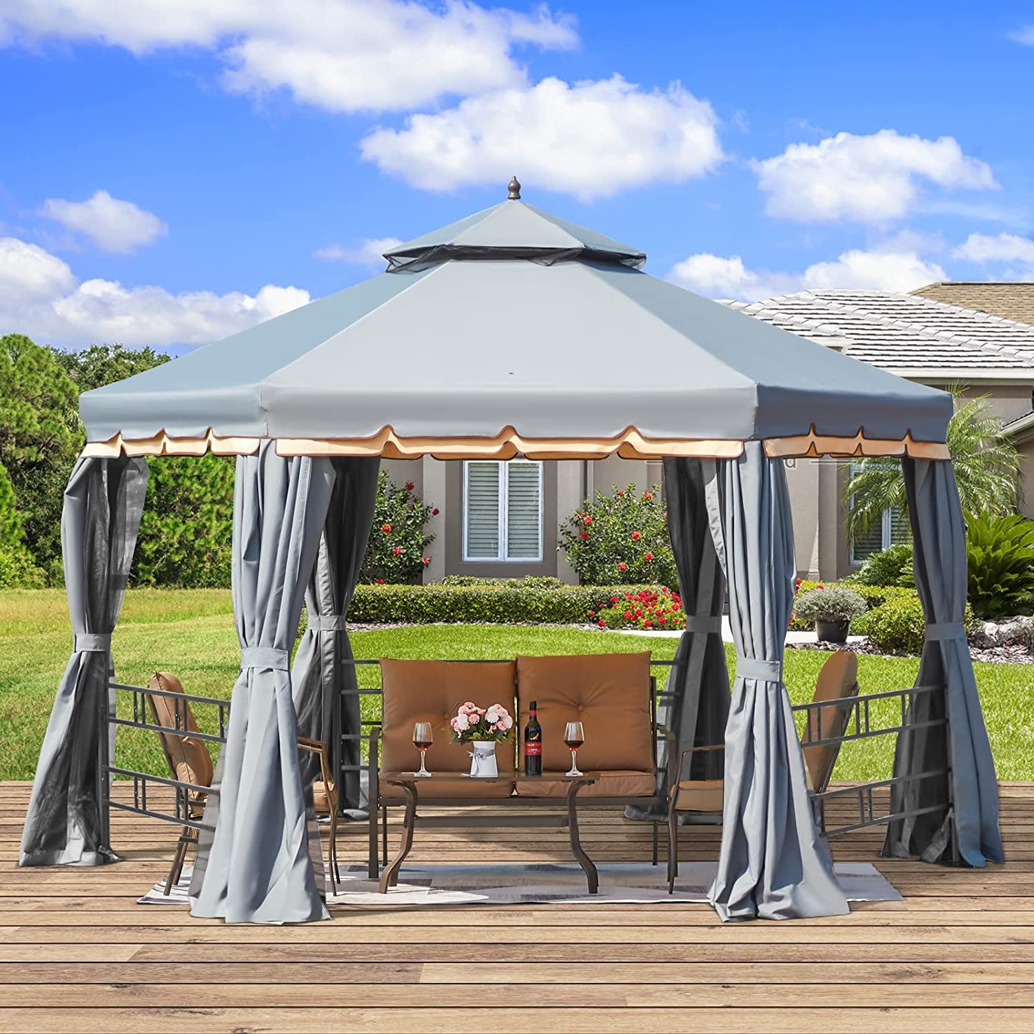 Erommy 12 Ft. W X 12 Ft. D Metal Patio Gazebo &amp; Reviews | Wayfair for Building Your Dream Backyard A Step by Step Look at Veshali Gazebo Installation