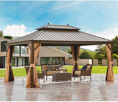 Erommy 12' X 16' Hardtop Gazebo Galvanized Steel Outdoor Gazebo Canopy ... inside Choosing the Right Aluminum Patio Gazebo Decoding Materials and Features