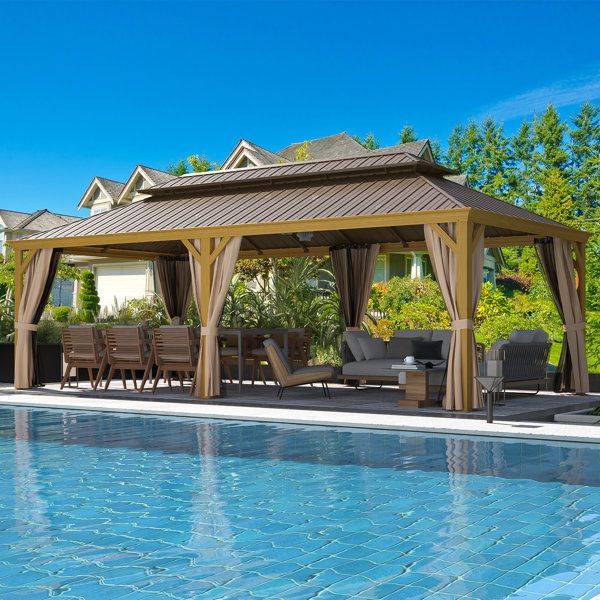 Erommy 24 Ft. W X 12 Ft. D Metal Patio Gazebo &amp; Reviews | Wayfair regarding Veshali 24 Ft. W X 12 Ft. D Steel Patio Gazebo