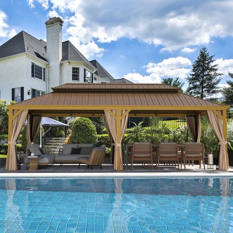 Erommy 24 Ft. W X 12 Ft. D Metal Patio Gazebo - Wayfair Canada within Veshali 24 Ft. W X 12 Ft. D Steel Patio Gazebo
