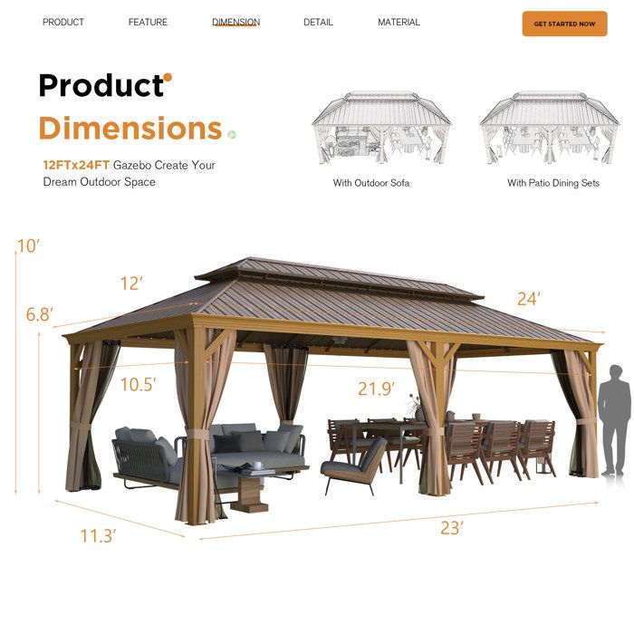 Erommy 24 Ft. W X 12 Ft. D Metal Patio Gazebo | Wayfair throughout Veshali 24 Ft. W X 12 Ft. D Steel Patio Gazebo