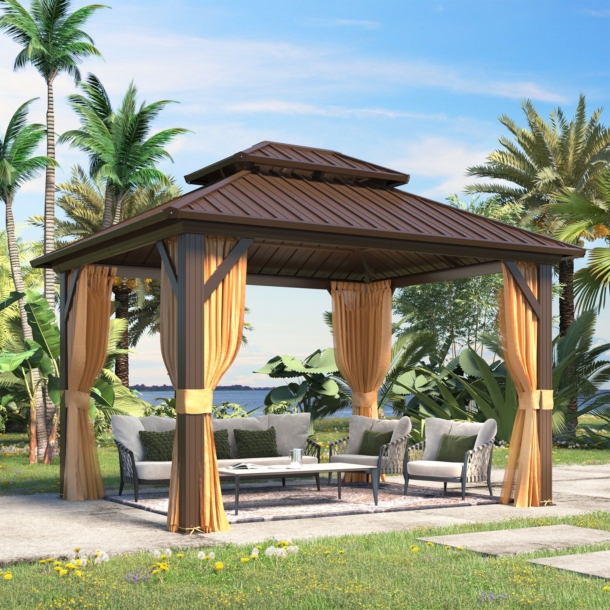 Erommy Outdoor Patio Gazebo, Hardtop Gazebo With Galvanized Steel Roof ... within Outdoor Patio Gazebo, Hardtop Gazebo With Galvanized Steel Roof And Aluminum Frame