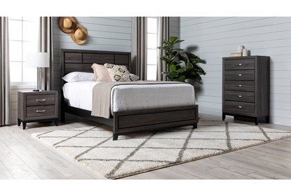 Finley Full 4 Piece Bedroom Set | Living Spaces Gray Nightstand, Grey ... within Finley Grey Full Wood 3 Piece Bedroom Set With Chest &amp; Nightstand