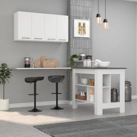 Fm Furniture Caledon 2 Piece Kitchen Set, Kitchen Island + Upper Wall ... within Austin 2-Piece Kitchen Set, Upper Wall Cabinet & Kitchen Island, White/Walnut