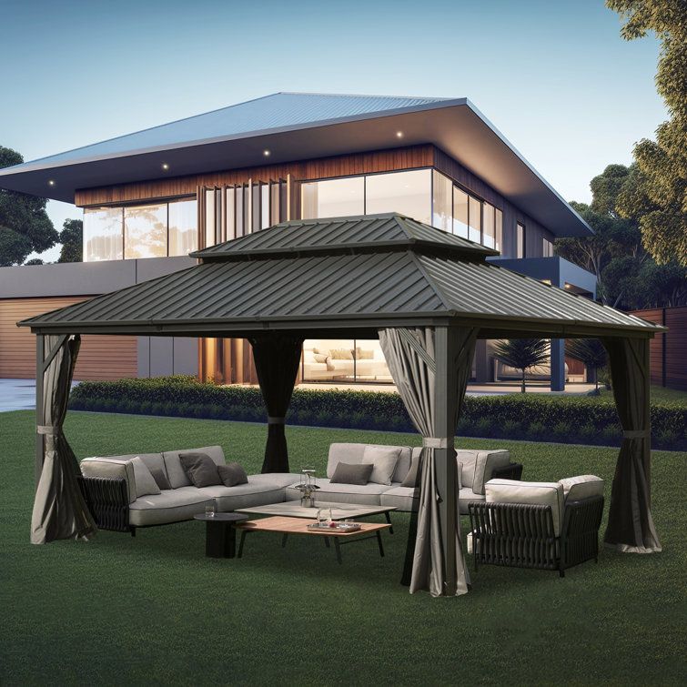 Galvanized Steel Patio Gazebo With Overhang Slope-Design Double Roof throughout Creating Your Perfect Outdoor Oasis with a Gazebo Design and Planning Essentials