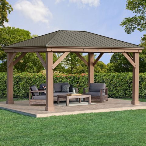 Gazebo With Hardtop Roof At Ruth Wells Blog throughout Kawon 16Ft. W X 12Ft. D Outdoor Cedar Framed Gazebo With Steel Hardtop Permanent Wooden Finished Pavilion