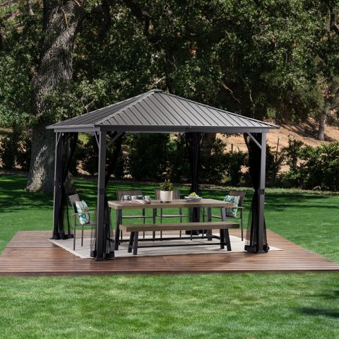 Gizella Outdoor 10' X 10' Modern Aluminum Hardtop Gazebo, Black ... in Maximizing Your Outdoor Living with an Aluminum Hardtop Gazebo