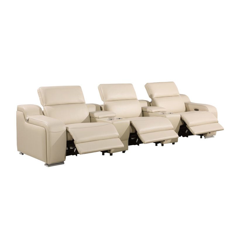 Global United 5-Piece 3-Power Reclining Italian Leather Sofa With Power ... for Federico 3-Piece 3-Power Reclining Top Grain Italian Leather Sofa, Beige